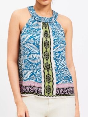 LOFT Palm Smocked Halter Top. Size L.